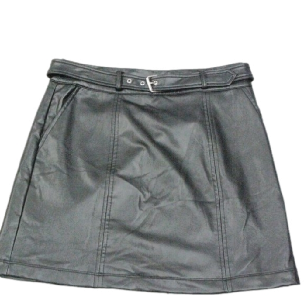 Maurices Black Vegan Leather Belted Mini Skirt Size Medium